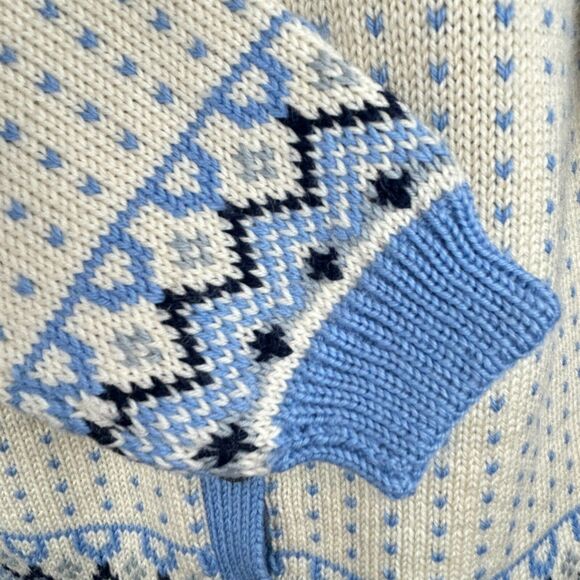 Handmade O Allers Nilssen Norway Wool Fair Isle Cream Blue Cardigan Sweater S/M - Picture 11 of 15